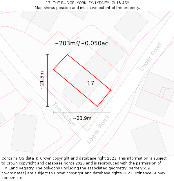 17, THE RUDGE, YORKLEY, LYDNEY, GL15 4SY: Plot and title map