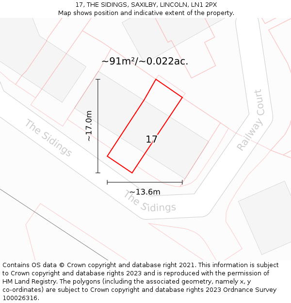 17, THE SIDINGS, SAXILBY, LINCOLN, LN1 2PX: Plot and title map