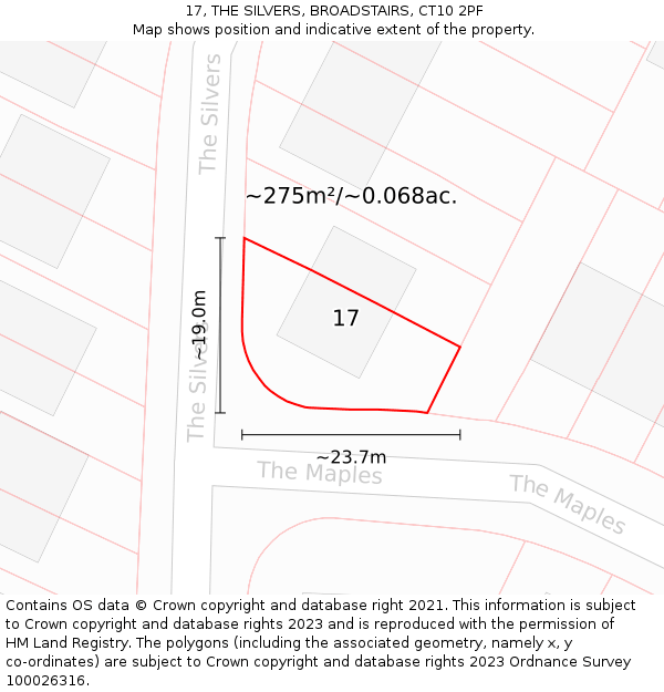 17, THE SILVERS, BROADSTAIRS, CT10 2PF: Plot and title map