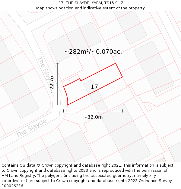 17, THE SLAYDE, YARM, TS15 9HZ: Plot and title map