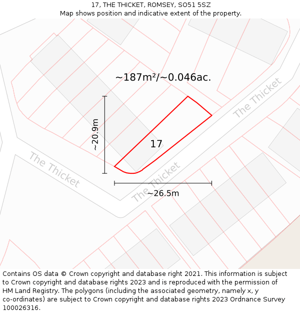 17, THE THICKET, ROMSEY, SO51 5SZ: Plot and title map