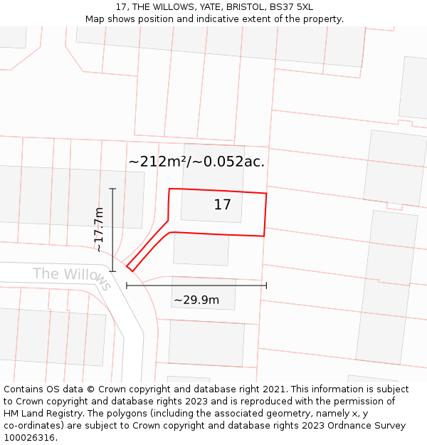 17, THE WILLOWS, YATE, BRISTOL, BS37 5XL: Plot and title map