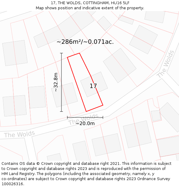 17, THE WOLDS, COTTINGHAM, HU16 5LF: Plot and title map