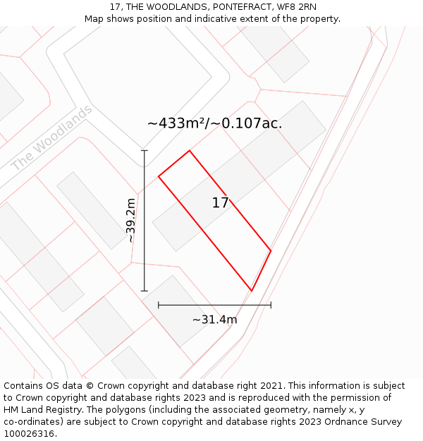 17, THE WOODLANDS, PONTEFRACT, WF8 2RN: Plot and title map