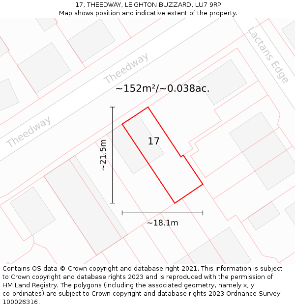 17, THEEDWAY, LEIGHTON BUZZARD, LU7 9RP: Plot and title map
