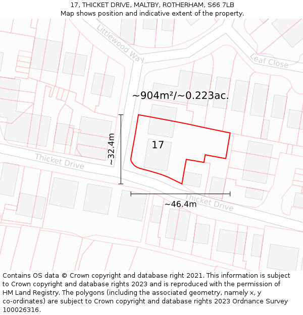 17, THICKET DRIVE, MALTBY, ROTHERHAM, S66 7LB: Plot and title map
