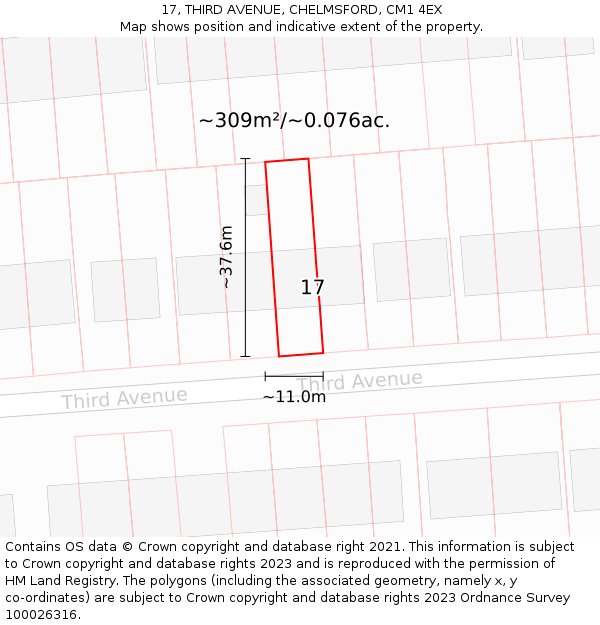 17, THIRD AVENUE, CHELMSFORD, CM1 4EX: Plot and title map