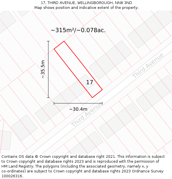 17, THIRD AVENUE, WELLINGBOROUGH, NN8 3ND: Plot and title map