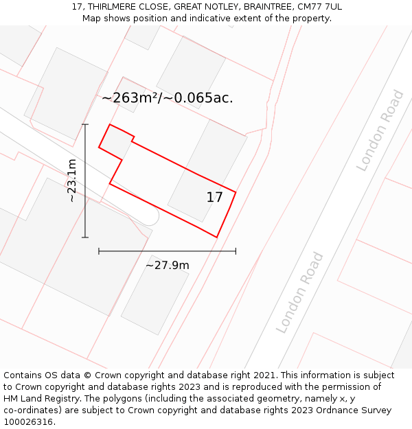 17, THIRLMERE CLOSE, GREAT NOTLEY, BRAINTREE, CM77 7UL: Plot and title map