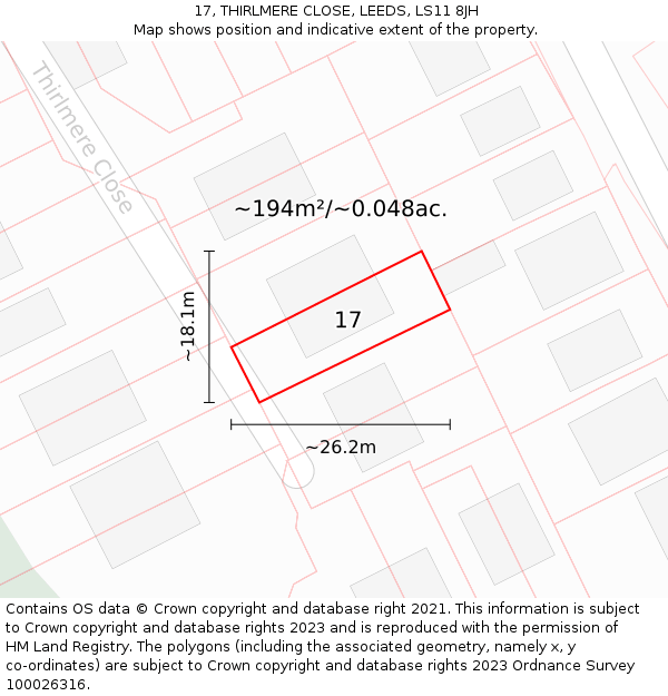 17, THIRLMERE CLOSE, LEEDS, LS11 8JH: Plot and title map