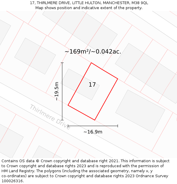 17, THIRLMERE DRIVE, LITTLE HULTON, MANCHESTER, M38 9QL: Plot and title map