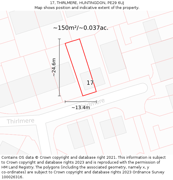 17, THIRLMERE, HUNTINGDON, PE29 6UJ: Plot and title map
