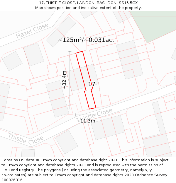 17, THISTLE CLOSE, LAINDON, BASILDON, SS15 5GX: Plot and title map