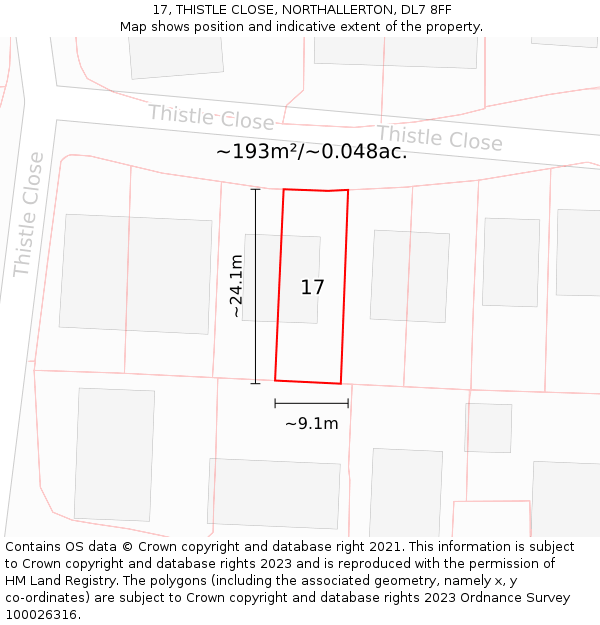 17, THISTLE CLOSE, NORTHALLERTON, DL7 8FF: Plot and title map
