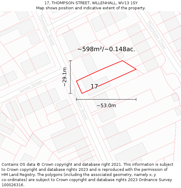 17, THOMPSON STREET, WILLENHALL, WV13 1SY: Plot and title map