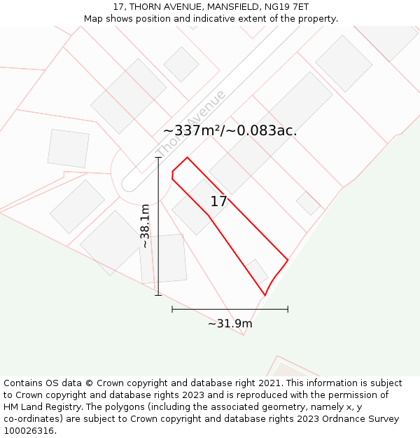 17, THORN AVENUE, MANSFIELD, NG19 7ET: Plot and title map