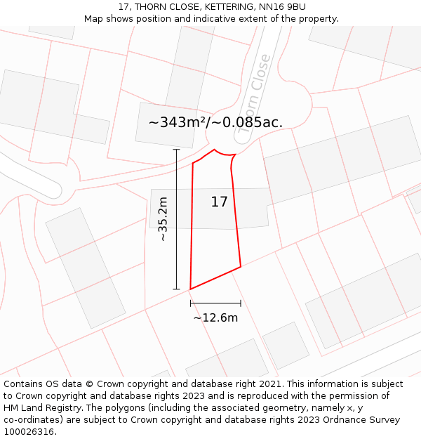 17, THORN CLOSE, KETTERING, NN16 9BU: Plot and title map