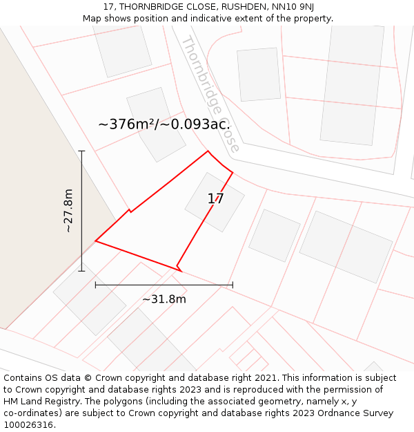 17, THORNBRIDGE CLOSE, RUSHDEN, NN10 9NJ: Plot and title map