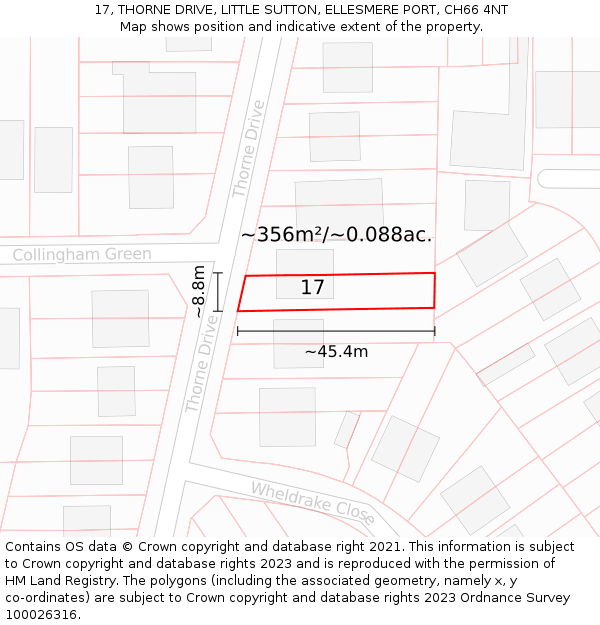 17, THORNE DRIVE, LITTLE SUTTON, ELLESMERE PORT, CH66 4NT: Plot and title map