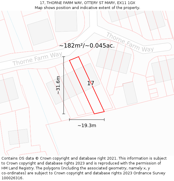 17, THORNE FARM WAY, OTTERY ST MARY, EX11 1GX: Plot and title map