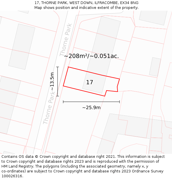 17, THORNE PARK, WEST DOWN, ILFRACOMBE, EX34 8NG: Plot and title map