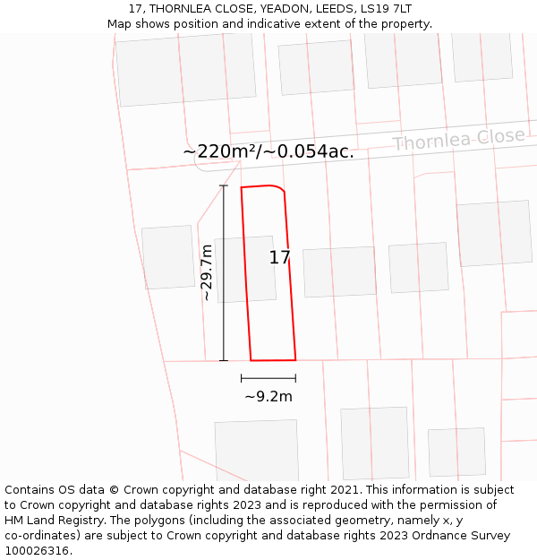 17, THORNLEA CLOSE, YEADON, LEEDS, LS19 7LT: Plot and title map