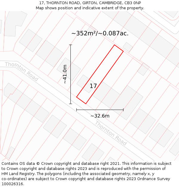 17, THORNTON ROAD, GIRTON, CAMBRIDGE, CB3 0NP: Plot and title map