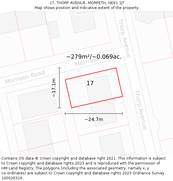 17, THORP AVENUE, MORPETH, NE61 1JT: Plot and title map