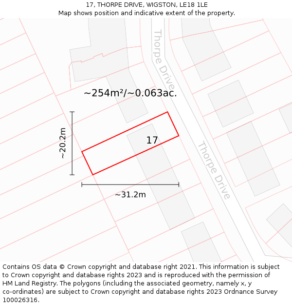 17, THORPE DRIVE, WIGSTON, LE18 1LE: Plot and title map