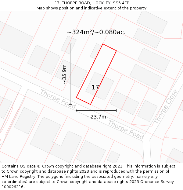 17, THORPE ROAD, HOCKLEY, SS5 4EP: Plot and title map