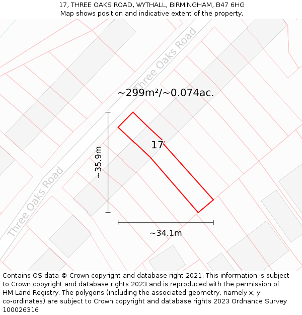 17, THREE OAKS ROAD, WYTHALL, BIRMINGHAM, B47 6HG: Plot and title map
