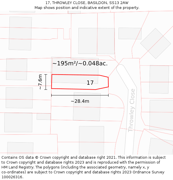 17, THROWLEY CLOSE, BASILDON, SS13 2AW: Plot and title map