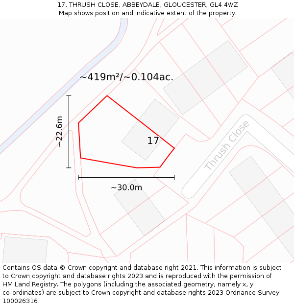 17, THRUSH CLOSE, ABBEYDALE, GLOUCESTER, GL4 4WZ: Plot and title map