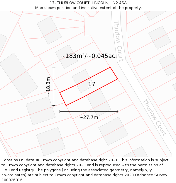 17, THURLOW COURT, LINCOLN, LN2 4SA: Plot and title map