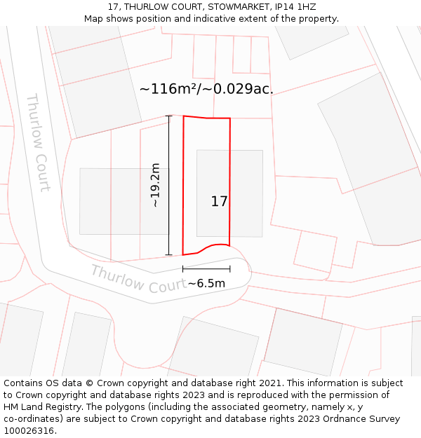 17, THURLOW COURT, STOWMARKET, IP14 1HZ: Plot and title map