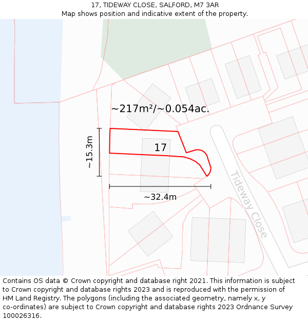 17, TIDEWAY CLOSE, SALFORD, M7 3AR: Plot and title map