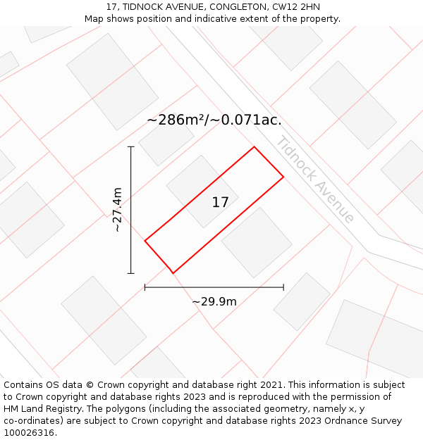 17, TIDNOCK AVENUE, CONGLETON, CW12 2HN: Plot and title map