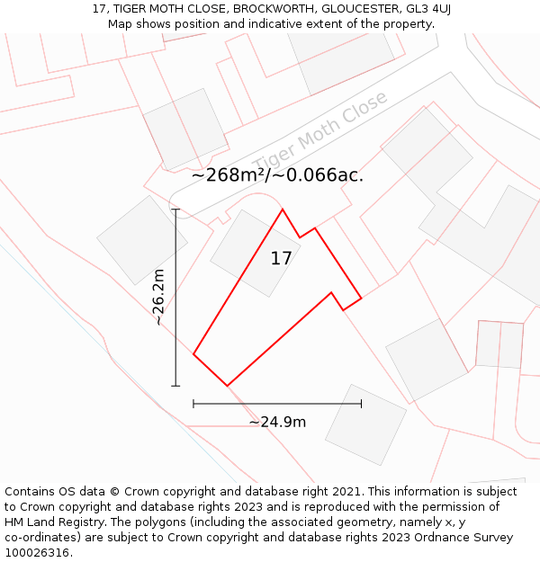 17, TIGER MOTH CLOSE, BROCKWORTH, GLOUCESTER, GL3 4UJ: Plot and title map