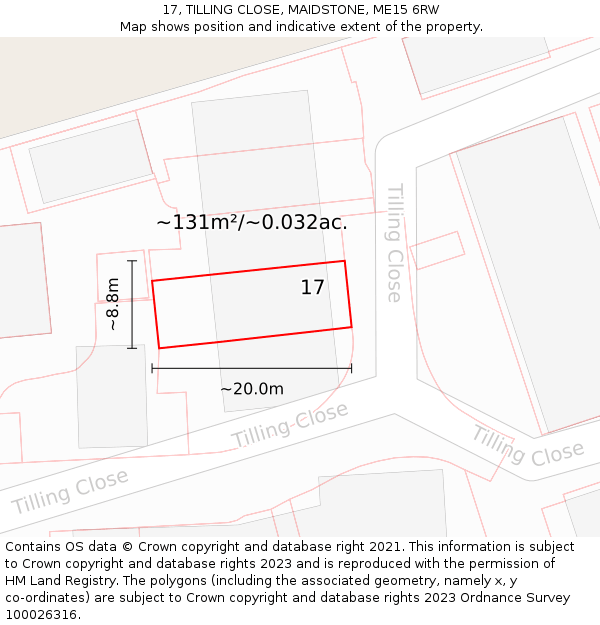 17, TILLING CLOSE, MAIDSTONE, ME15 6RW: Plot and title map
