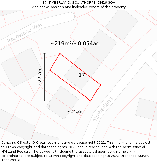 17, TIMBERLAND, SCUNTHORPE, DN16 3QA: Plot and title map