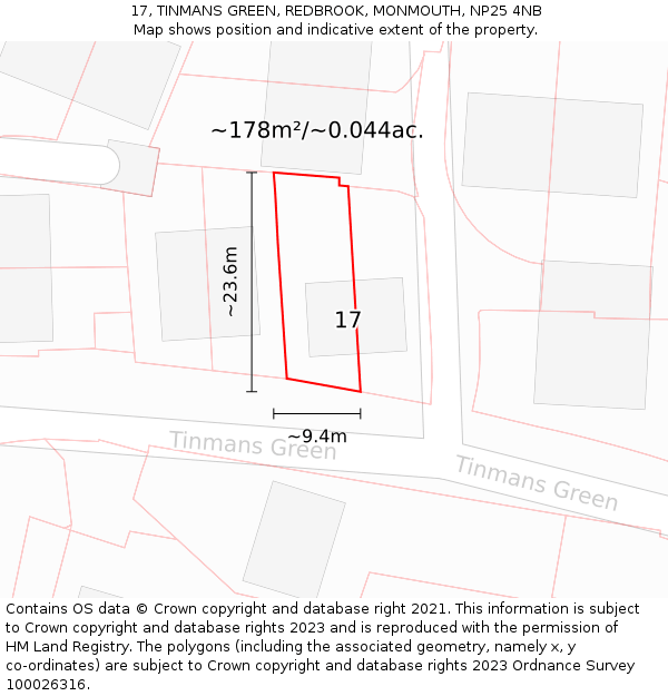 17, TINMANS GREEN, REDBROOK, MONMOUTH, NP25 4NB: Plot and title map