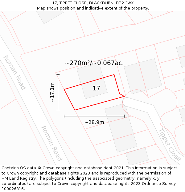 17, TIPPET CLOSE, BLACKBURN, BB2 3WX: Plot and title map