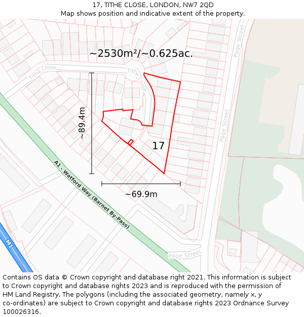 17, TITHE CLOSE, LONDON, NW7 2QD: Plot and title map