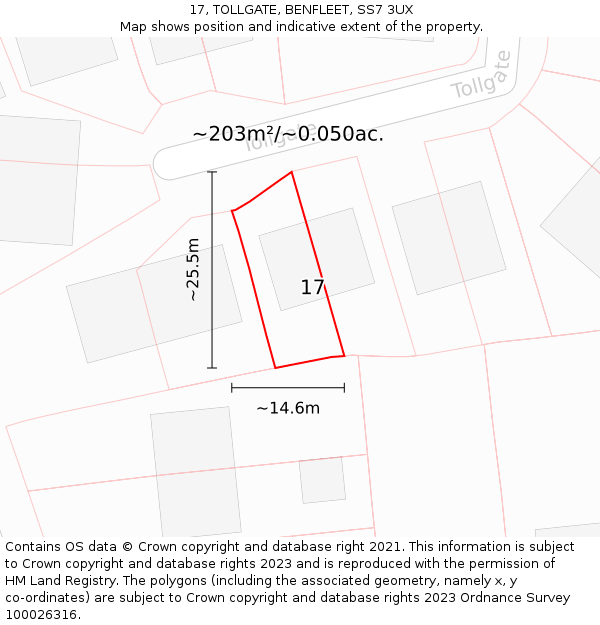 17, TOLLGATE, BENFLEET, SS7 3UX: Plot and title map