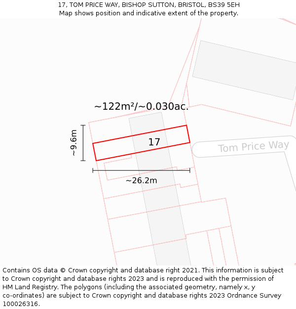 17, TOM PRICE WAY, BISHOP SUTTON, BRISTOL, BS39 5EH: Plot and title map