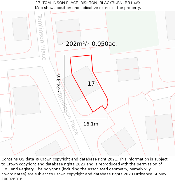 17, TOMLINSON PLACE, RISHTON, BLACKBURN, BB1 4AY: Plot and title map