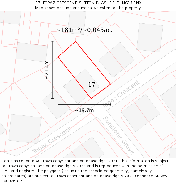 17, TOPAZ CRESCENT, SUTTON-IN-ASHFIELD, NG17 1NX: Plot and title map
