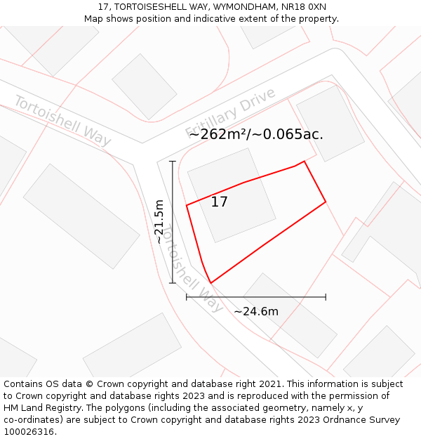 17, TORTOISESHELL WAY, WYMONDHAM, NR18 0XN: Plot and title map