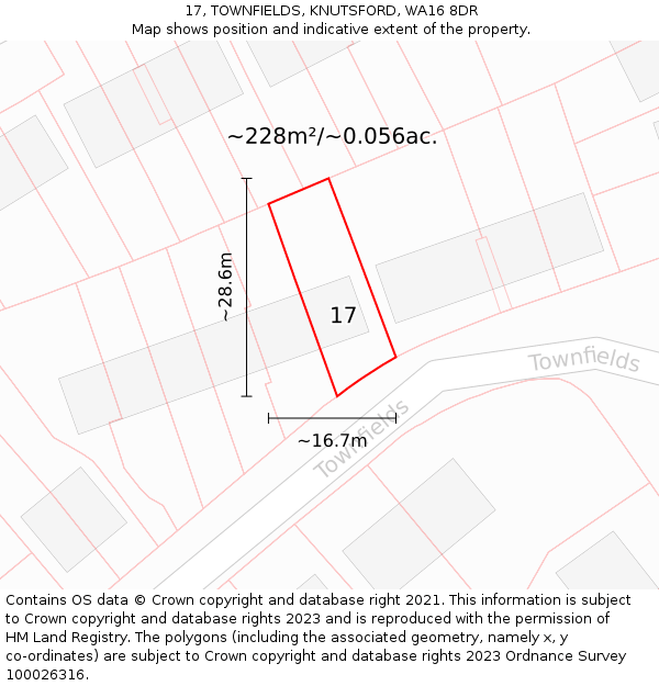 17, TOWNFIELDS, KNUTSFORD, WA16 8DR: Plot and title map