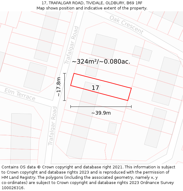 17, TRAFALGAR ROAD, TIVIDALE, OLDBURY, B69 1RF: Plot and title map